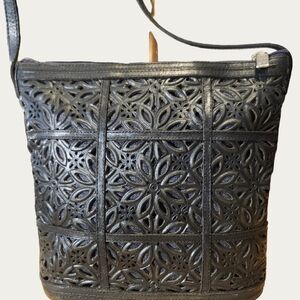 Vintage CEM Black Leather Cutout Crossbody Bag